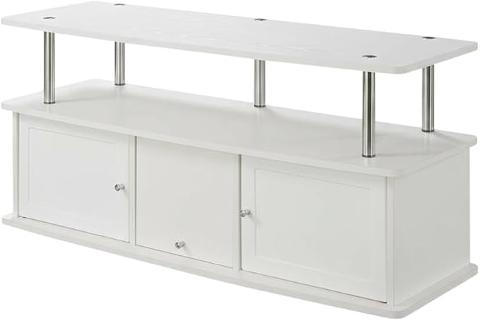 Furnifact White TV Stand, 3 Storage cabinets, Shelf, Supports TVs up to 60 lbs, Modern Style, Particle Board, for TVs up to 55 inches