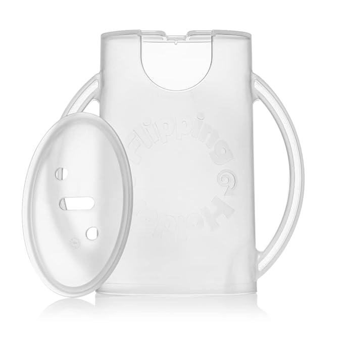 Flipping Holder Squeeze Proof Food Pouch Holder for Toddlers, Babies, Kids, Mess Free No Squeeze Juice Box Drink and Applesauce Snack Holder with Easy Grip Handles and Lid