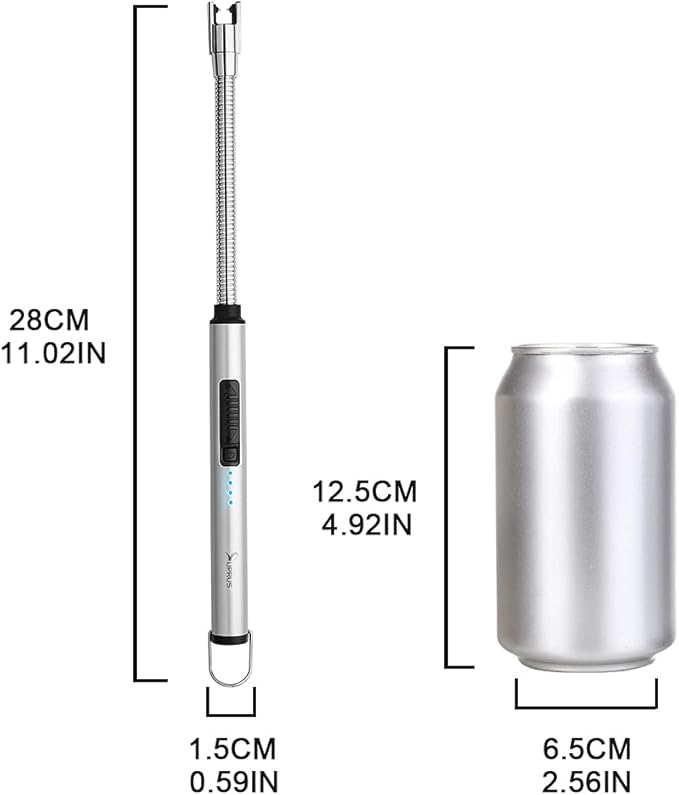 SUPRUS Electric Candle Lighter USB Type C Rechargeable Lighter Steel Shell & Hanging Hook with 360° Flexible Neck(Silver)