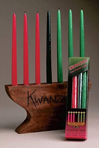 D'light Online 12" Kwanzaa Candle Set Elegant Taper Candles, Premium Quality Hand-Dipped Tapered Candles, Dripless and Smokeles - Set of 7 (12 Inch, Kwanazaa)