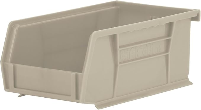 Akro-Mils 30220 AkroBins Plastic Storage Bins, Space-Saving Stackable Bins for Garage, Pantry, Craft Organization, 7" x 4" x 3", Stone, 24-Pack