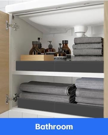 2Pack Expandable Pull Out Cabinet Organizer 21" Deep - Sliding Drawer Organizer Roll Out Shelves Adhesive - Adjustable Width 15.2"-26.2" W (Black)