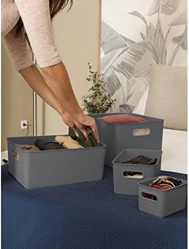 Superio Decorative Plastic Basket Open Home Storage Bins Organizer Baskets, X-Large Grey (8 Pack) Container Boxes for Organizing Closet Storage Bins for Shelves Drawer Shelf 22 Liter/23 Quart