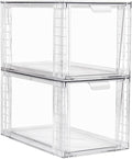 2Pack Large Stackable Storage Drawers,Clear Acrylic Organizers with Handle,Easily Assemble for Kitchen Undersink,Bathroom,Cabinet,Makeup,Closet,Medicine,Pantry Organization Bins