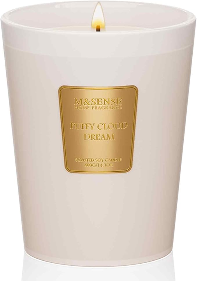 M&SENSE Puffy Cloud Dream Soy Candle, 14.1oz 60H Long Lasting, Aromatherapy Candle for Nursery Calm Winter Home Decor Housewarming Gifts