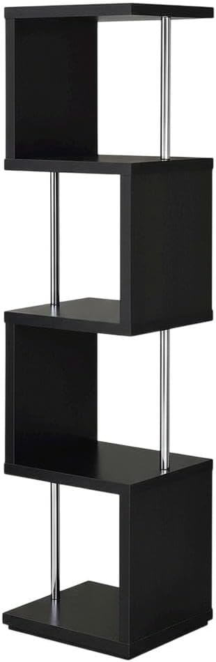 Furnifact Black Bookshelf with 4 Shelves, Contemporary Style, Tipover Restraint, Sturdy Construction, Modern Design for Living Room and Office