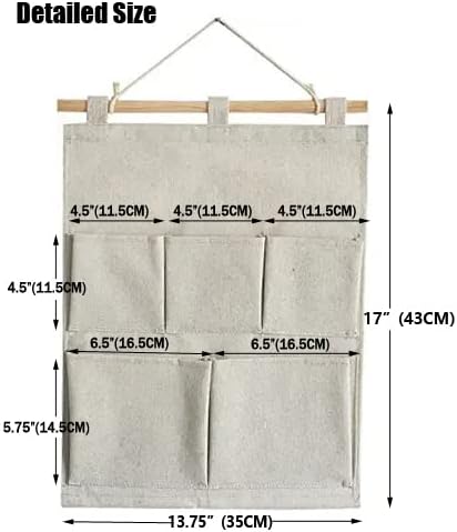KINGREE Over The Door Magazine Storage Pockets, Wall Door Closet Hanging Storage Bag Organizer, (5 Pockets-Nature)