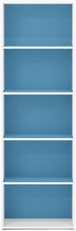 Furnifact White and Light Blue 5-Tier Reversible Open Shelf Bookcase, Durable, Spacious Storage, Versatile for Living Room or Office
