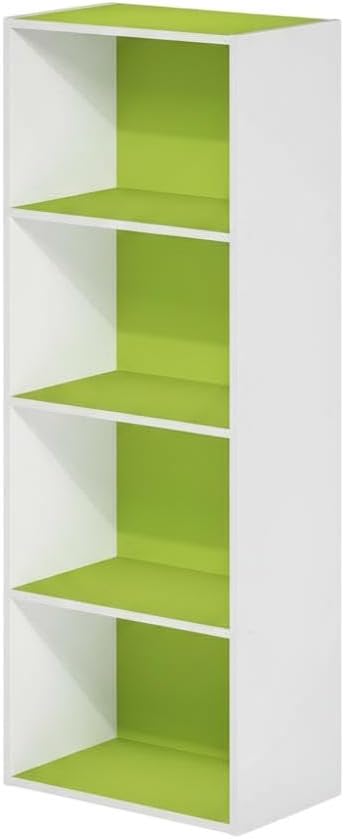Furnifact Green White 4-Tier Open Shelf Bookcase, Wooden Construction, Stylish Modern Design, Durable, Home Office and Living Room Storage