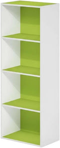 Furnifact Green White 4-Tier Open Shelf Bookcase, Wooden Construction, Stylish Modern Design, Durable, Home Office and Living Room Storage