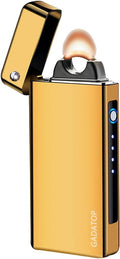 GADATOP Electric Lighter Dual Arc Plasma Lighter USB Rechargeable, Windproof Flame Lighters Electronic Lighters for Candle Incense Camping (Gold)