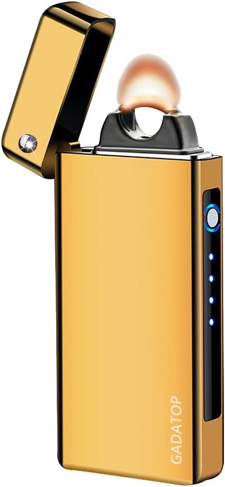 GADATOP Electric Lighter Dual Arc Plasma Lighter USB Rechargeable, Windproof Flame Lighters Electronic Lighters for Candle Incense Camping (Gold)