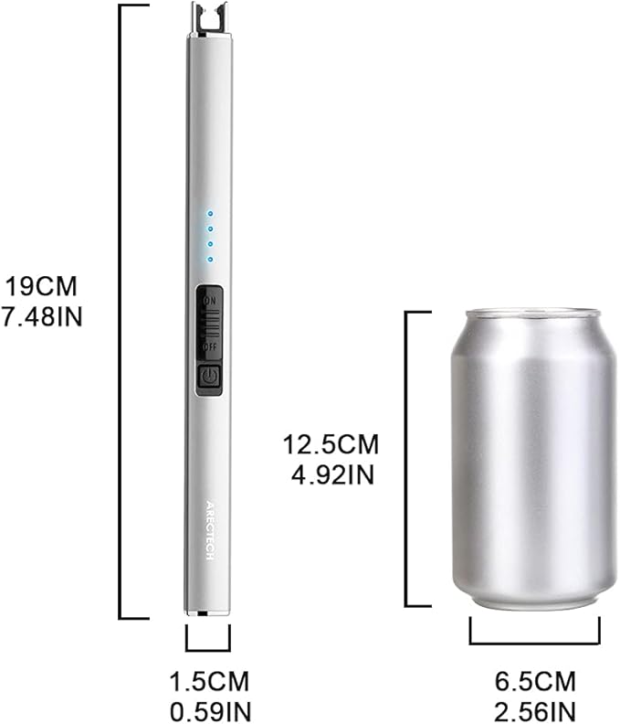 ARECTECH Electric Candle Lighter with Type-C Cable Birthday Gift for Man Women Wife Rechargeable Plasma Arc Lighters for Candle Camping Kitchen Stove Silver 2 Pack
