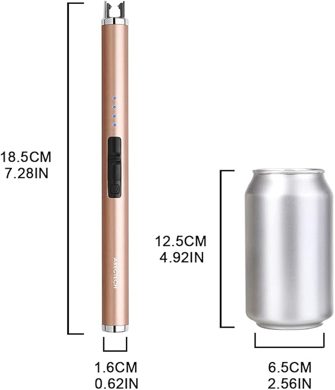ARECTECH Rechargeable Electric Candle Lighter, Christmas Stocking Stuffers Gifts for Mom Men Wife, Arc Plasma Windproof Lighter for Candle Kitchen Birthday with Type-C Cable, Gold