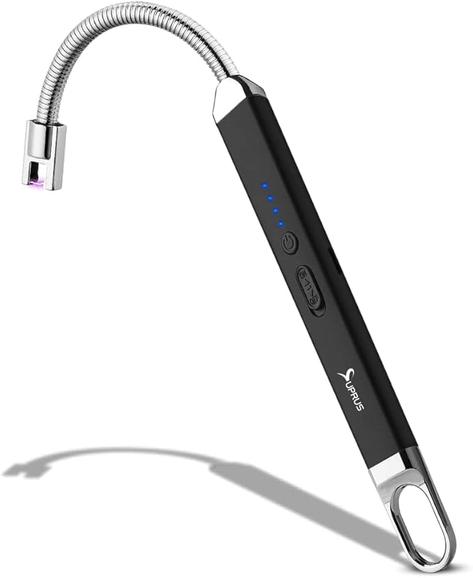 SUPRUS Lighter Rechargeable USB Lighter Arc Electric Lighetrs with Safety Switch 360° Flexible Neck Flameless Grill Long Lighters for Candle Camping Cooking (Black)