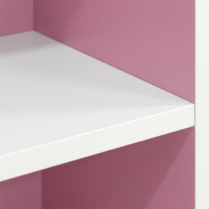 Furnifact White and Pink 5-Tier Reversible Color Open Shelf Bookcase, Durable Storage Organizer, Modern Design, Versatile, Easy Assembly