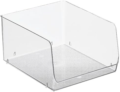 mDesign Wide Stackable Plastic Food Storage Organizer Bin Basket with Open Front for Household Kitchen Cabinets, Pantry, Offices, Closets, Bedrooms, Bathrooms - 10.2" Wide, 4 Pack - Clear