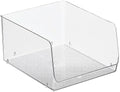 mDesign Wide Stackable Plastic Food Storage Organizer Bin Basket with Open Front for Household Kitchen Cabinets, Pantry, Offices, Closets, Bedrooms, Bathrooms - 10.2" Wide, 4 Pack - Clear