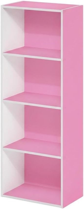 Furnifact Pink White Bookcase with Elegant Wooden Design, Spacious Shelves, Durable Wood Material, and Modern Home Office or Living Room Storage