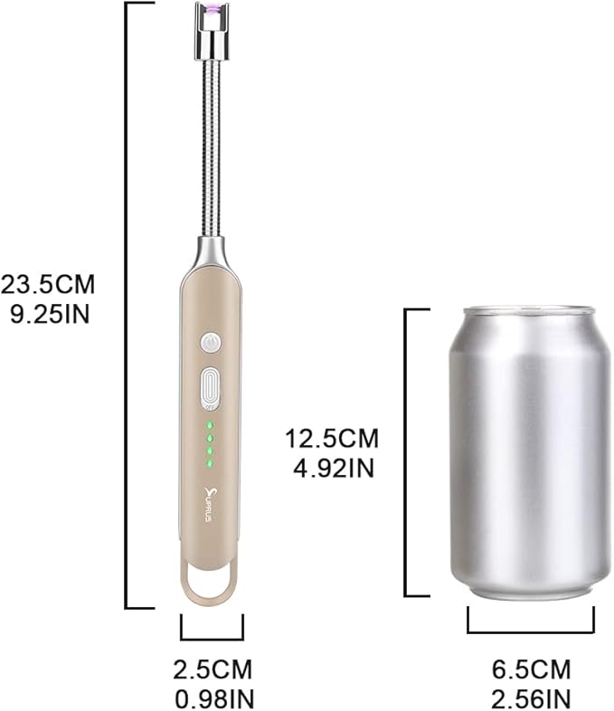 SUPRUS Electric Rechargeable Arc Lighter with LED Battery Display Long Flexible Neck USB Lighter for Candle Cooking (Gold, 3Packs)
