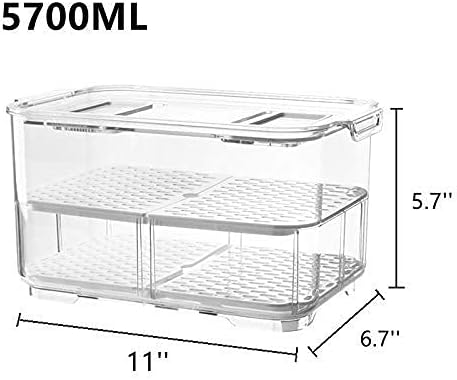 Slideep 11'' Large Food Storage Containers, Fridge Produce Saver 2 Tier Stackable Refrigerator Organizer with Lids and Removable Drain Tray Drawers Bins Baskets for Kitchen