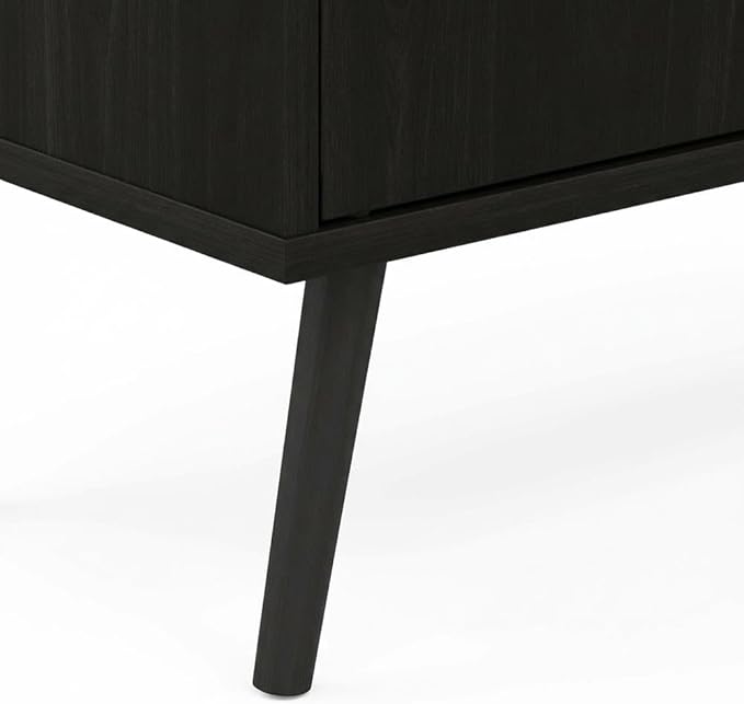 Furnifact Espresso Mid Century Style TV Stand with Wood Legs, One Cabinet and Two Shelves, Durable Wooden Construction, Elegant and Functional Design