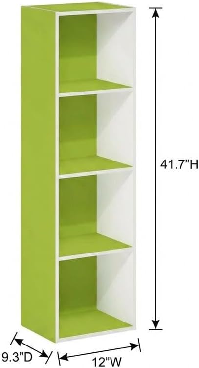 Furnifact Green White 4-Tier Open Shelf Bookcase, Wooden Storage Organizer, Modern Design, Durable Wood Material, Suitable for Living Room or Office