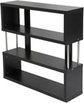 Furnifact Dark Brown Three-Shelf Modern Bookcase with Engineered Wood and Steel Construction, Transitional Style, Stylish Storage Solution