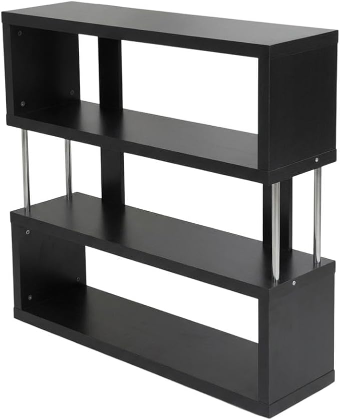 Furnifact Dark Brown Three-Shelf Modern Bookcase with Engineered Wood and Steel Construction, Transitional Style, Stylish Storage Solution
