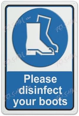 Metal Sign Please Disinfect Your Boots Health Safety Mandatory Warning Indoor & Outdoor Use Safety Warning Sign 12""X8"", Acrylic8