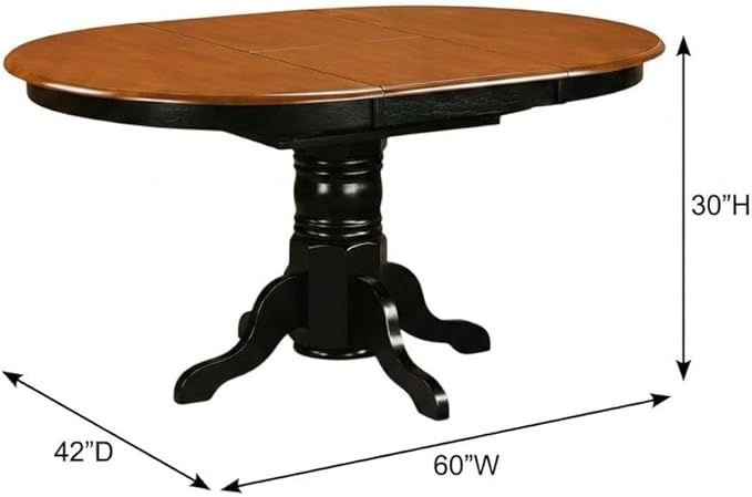 Furnifact Oval Dining Table with 18 Inch Butterfly Leaf, Classic Pedestal Base, Asian Wood Construction, Black Finish for Kitchen and Dining Room Use