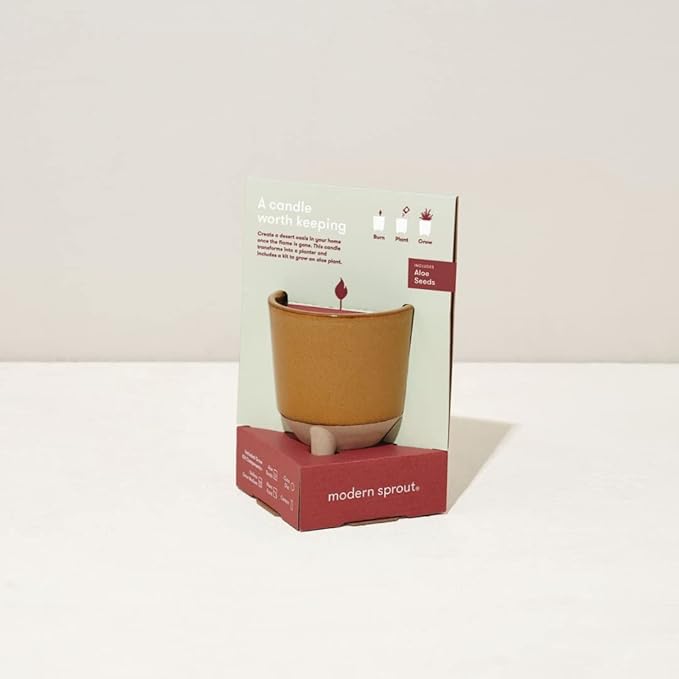 Modern Sprout Glow and Grow Kit - 2 in 1 Scented Candle That Grows into a Aloe Plant - 12 oz Soy Candle with 78 hr Burn time in Glaze Ceramic Vessel - Planter Ideal for Home Decor Aesthetic