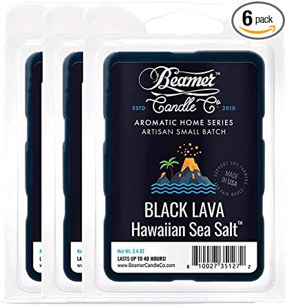 Beamer Candle Co. - Black Lava Hawaiian Sea Salt Wax Melt – Ocean Breeze & Mineral Sea Salt Scent – 3 Packs of 6 Cubes – Odor Eliminating – High Fragrance – 40 Hour Burn Time