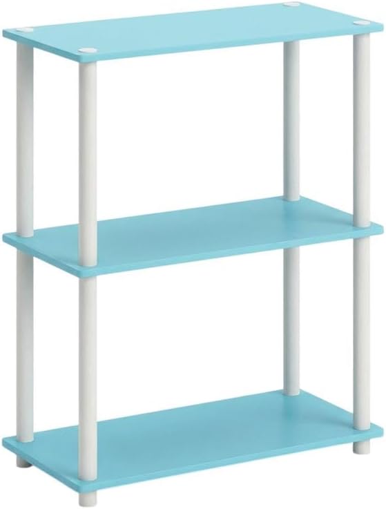 Furnifact Light Blue White Bookcase with Wooden Shelves, Elegant Storage Solution, Sturdy Construction for Living Room, Office, and Bedroom