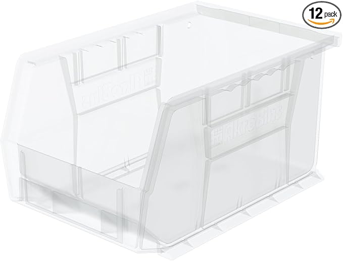 Akro-Mils 30237 AkroBins Plastic Storage Bins, Space-Saving Stackable Bins for Garage, Pantry, Craft Organization, 9" x 6" x 5", Clear, 12-Pack