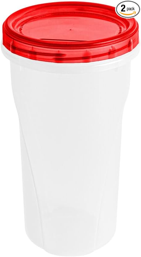 [48 Oz - Red - 2 Pk] Large Deli Food Storage Screw And Seal Containers 48 Oz Stackable Reusable Mirowave Dishwasher Safe Quality Plastic Twist Cap Canisters 2 Pack