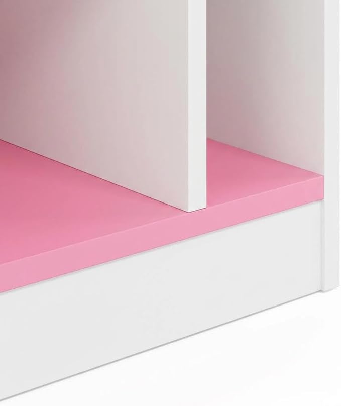 Furnifact White Pink 11-Cube Reversible Open Shelf Bookcase, Multi-Functional Storage Solution, Durable Wood Construction, Modern Design