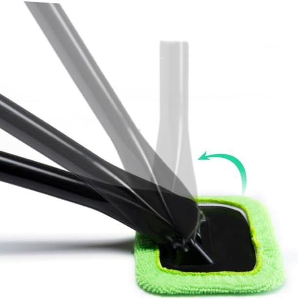 IBHOO Windshield Cleaning Tool, Microfiber Car Window Cleaner with 4 Reusable and Washable Microfiber Pads and Extendable Handle