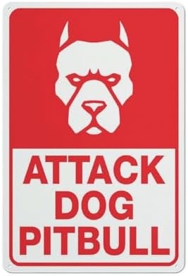 Attack Dog Pitbull Sign 12X8 Inch Tin Sign Great For Garden And Yard Wall Decor