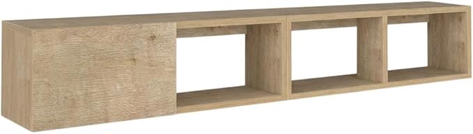 Furnifact Oak Floating Wall Mounted TV Stand for 75 Inch Televisions, Engineered Wood Construction, Modern Design, Concealed Storage, Wall-Mountable Style