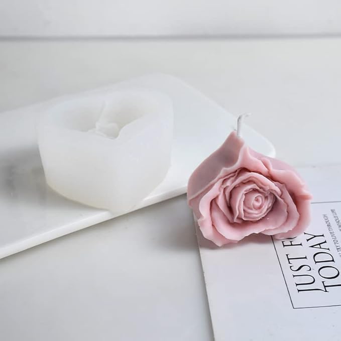 Cestony 3D Heart-Shaped Rose Candle Silicone Molds for Making Candle Resin Pillar Aromatherapy Gypsum Candles Wax Soap Flower Specimen Clay Craft