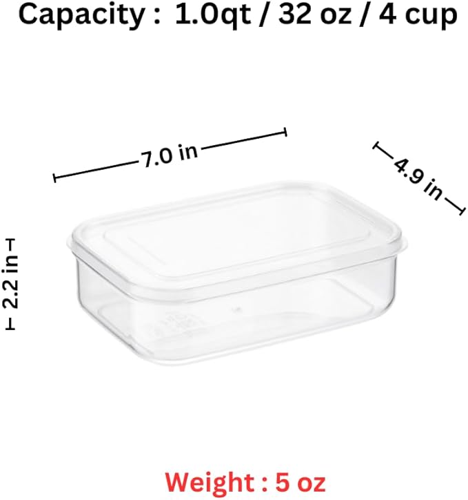 Lustroware Airtight Food Storage Container Set of 3, Micro Clear BPA Free Shatterproof Canister with Lid, Dishwasher Microwave Safe, Fridge Pantry Refrigerator Organizer, Made in Japan (1.0 qt, 32oz)