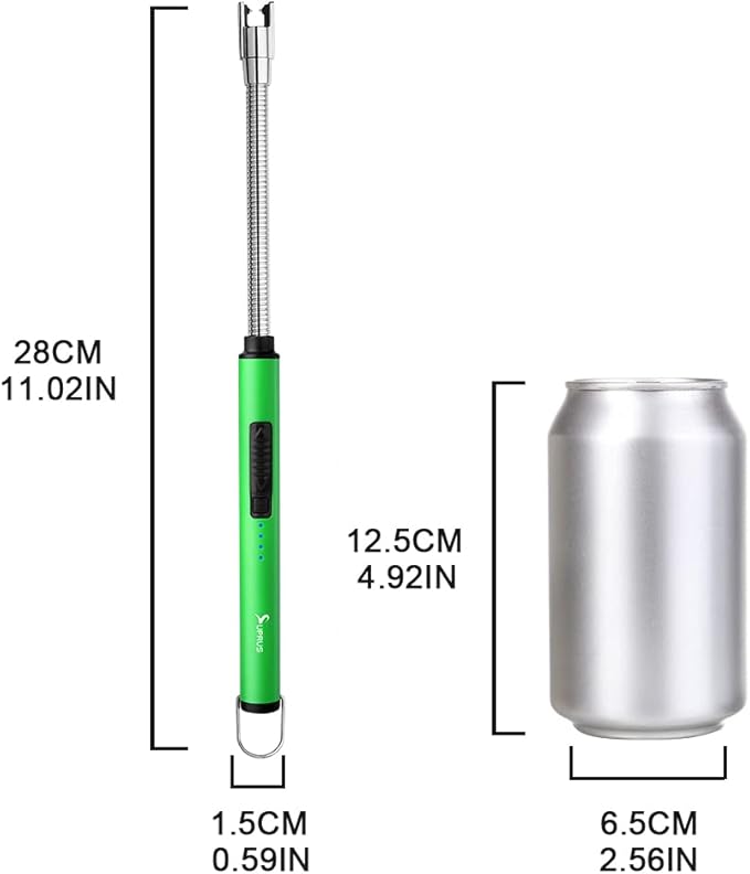 SUPRUS Fluorescent Lighter Glows in The Dark 360°Flexible Neck USB Rechargeable Windproof Triple Safety for Candle Cooking BBQ in Party (Green)