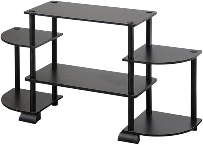 Furnifact Black Rounded Corner TV Entertainment Center, Modern Design, Composite Wood, PVC Tubes, Stylish Espresso/Black Finish, Living Room Setup