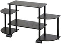 Furnifact Black Rounded Corner TV Entertainment Center, Modern Design, Composite Wood, PVC Tubes, Stylish Espresso/Black Finish, Living Room Setup