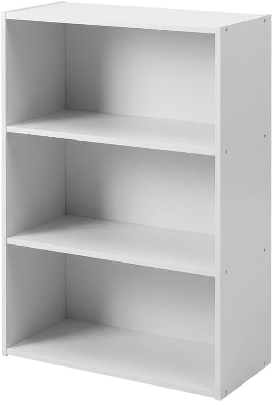 Furnifact Plain White Bookcase, Wooden Construction, Spacious Shelf Storage, Modern Design, Suitable for Home or Office, Durable and Stylish