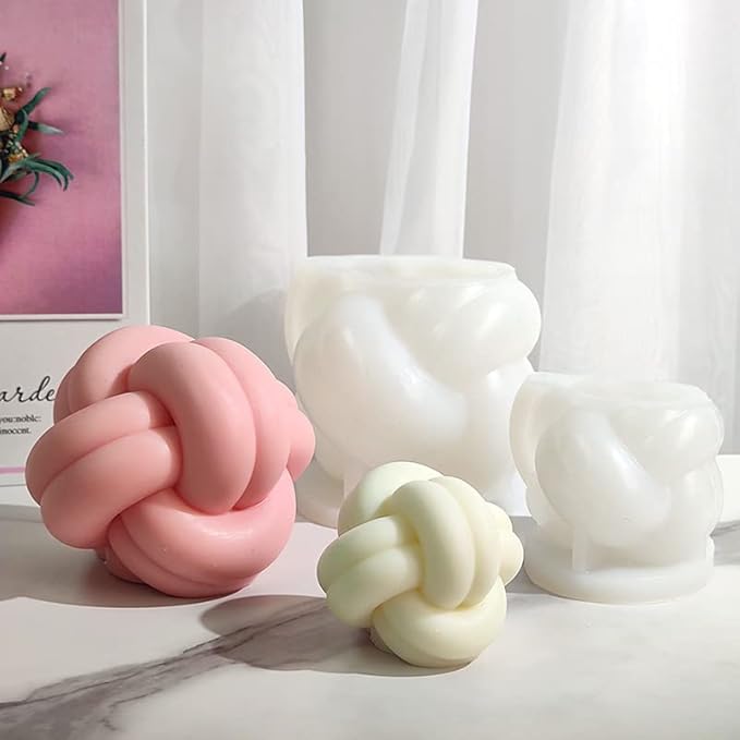 2 Pcs Large Knot Candle Molds Spiral Tie Rope Ball Twisted Knitted Silicone Gypsum Aromatherapy Molds(4.72in+3.14in) (TOPYS -20230115-2pcs)
