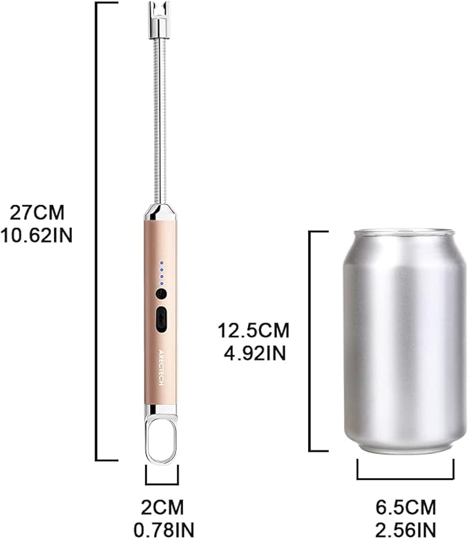 ARECTECH Electric Arc Candle Lighter Flameless Rechargeable USB Long Lighters for Candle Cooking BBQs Fireworks Gold 2 Pack
