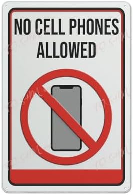 Metal Wall Art Decor No Cell Phones Sign Indoor & Outdoor Use Safety Warning Sign 12""X8"", Acrylic2