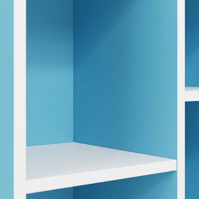 Furnifact White Light Blue 11-Cube Reversible Open Shelf Bookcase, Durable Wood Construction, Versatile Storage Solution, Modern Design